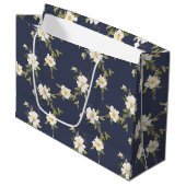 Marine Blauw Wit Bloemen Groot Cadeauzakje (Voorkant Gekanteld)