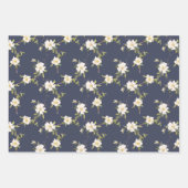 Marine Blauw Wit Bloemen Inpakpapier Vel (Voorkant 2)