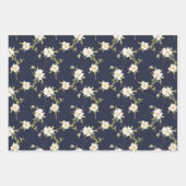 Marine Blauw Wit Bloemen Inpakpapier Vel (Voorkant)