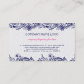 Marine Blauw & Wit Bloemen Paisley Kant Visitekaartje (Achterkant)