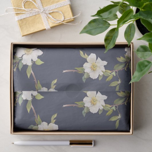 Marine Blauw Wit Bloemen Tissuepapier (Geschenk)