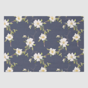 Marine Blauw Wit Bloemen Tissuepapier