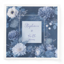 Marine Blauw & Wit Bloemen Trouwservet