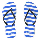Marine Blauw Wit Cabana Strepen Gepersonaliseerd S Teenslippers (Voetbed)
