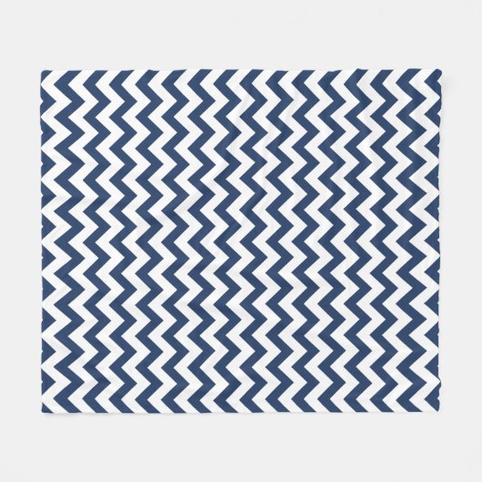 Marine Blauw Wit Chevron Patroon Fleece Deken (Voorkant (Horizontaal))