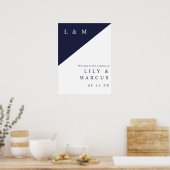 Marine Blauw Wit Chic Monogram Huwelijk Welkom Tek Poster (Keuken)