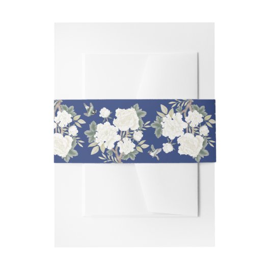 Marine Blauw Wit Chinoiserie Bloemen Huwelijk Uitnodigingen Wikkel (Voorkant Voorbeeld)