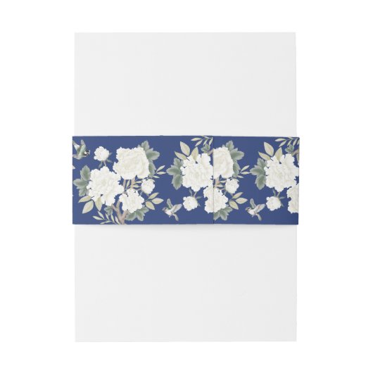 Marine Blauw Wit Chinoiserie Bloemen Huwelijk Uitnodigingen Wikkel (Achterkant Voorbeeld)