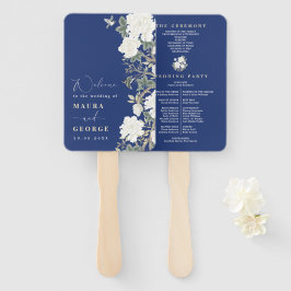 Marine blauw Wit Chinoiserie Bloemen Trouwprogramm Handwaaier