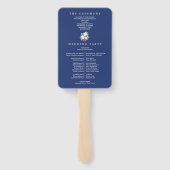 Marine blauw Wit Chinoiserie Bloemen Trouwprogramm Handwaaier (Achterkant)