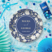 Marine Blauw Wit Chinoiserie Bloemen Vogels Huweli Papieren Bordje (Feest)