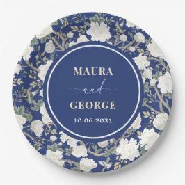 Marine Blauw Wit Chinoiserie Bloemen Vogels Huweli Papieren Bordje
