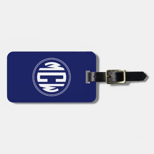 Marine Blauw Wit Cirkel Monogram DIY BG Bagagelabel (Voorkant horizontaal)