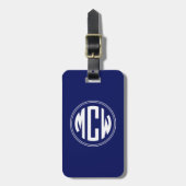 Marine Blauw Wit Cirkel Monogram DIY BG Bagagelabel (Voorkant verticaal)