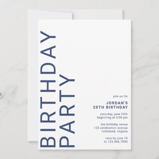 Marine Blauw & Wit | Cool Modern Any Age Verjaarda Kaart (Voorkant)