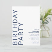 Marine Blauw & Wit | Cool Modern Any Age Verjaarda Kaart (Staand voorkant)