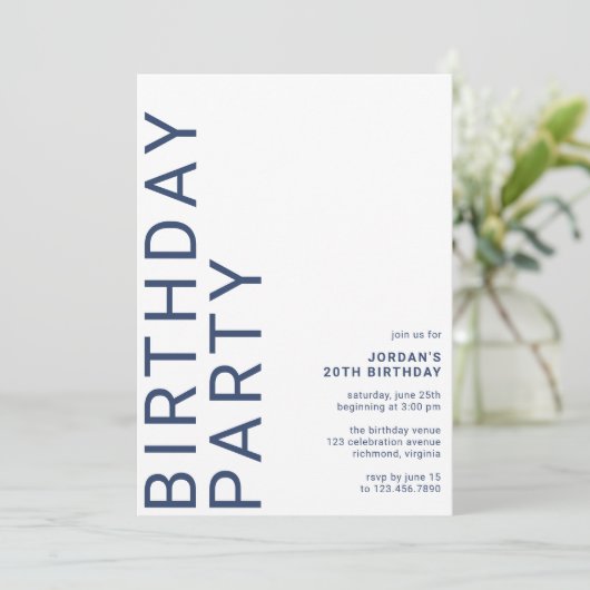 Marine Blauw & Wit | Cool Modern Any Age Verjaarda Kaart (Staand voorkant)