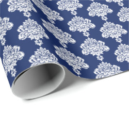 Marine Blauw | Wit Damast inpakpapier
