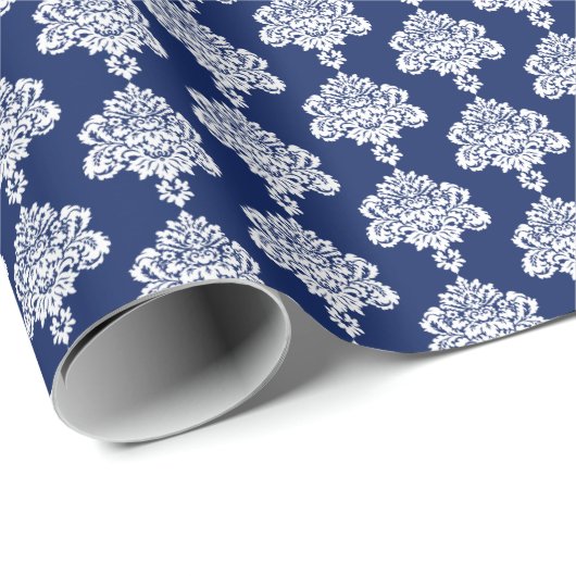 Marine Blauw | Wit Damast inpakpapier (Rol Hoek)
