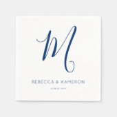 Marine Blauw & Wit Eenvoudig Elegant Monogram Huwe Servet (Voorkant)
