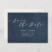 Marine blauw + wit elegante bruiloft save the date briefkaart (Voorkant / Achterkant)