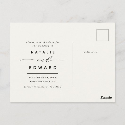 Marine blauw + wit elegante bruiloft save the date briefkaart (Achterkant)