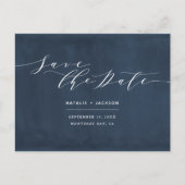 Marine blauw + wit elegante bruiloft save the date briefkaart (Voorkant)