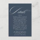 Marine Blauw Wit Formele Kalligrafie Wedding Detai Informatiekaartje (Voorkant)