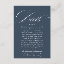 Marine Blauw Wit Formele Kalligrafie Wedding Detai Informatiekaartje