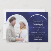 Marine blauw wit foto boog bruiloft kaart (Voorkant)