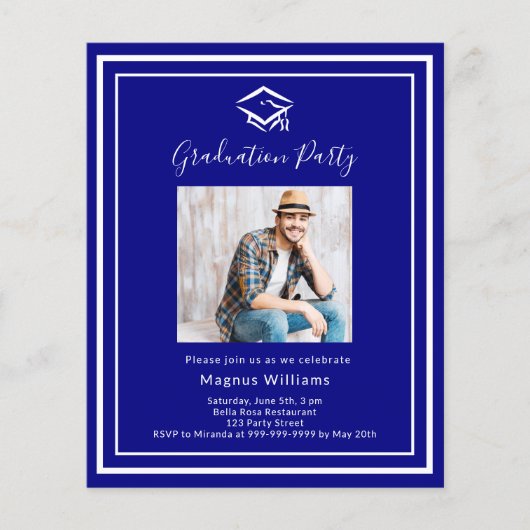 Marine blauw wit foto Graduation Party uitnodiging (Voorkant)