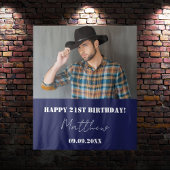 Marine blauw wit foto man verjaardagsfeestje wandkleed