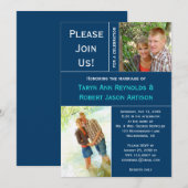 Marine Blauw Wit Fotoblok Post Huwelijksuitnodigin Kaart (Voorkant / Achterkant)