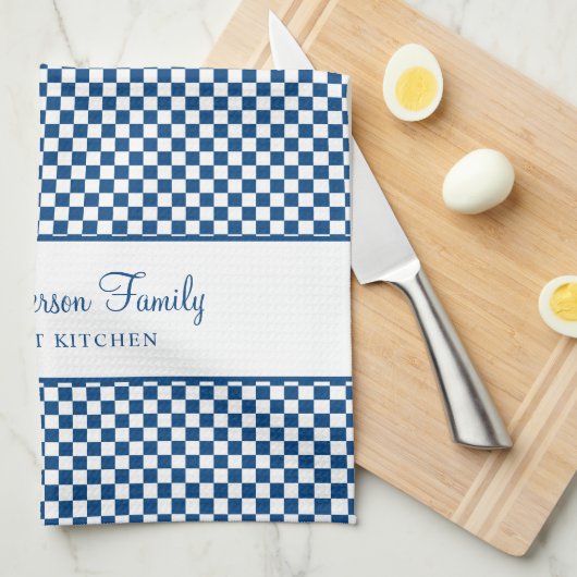 Marine Blauw Wit Frans Plakken Check Country Gourm Theedoek (Quarter Fold)