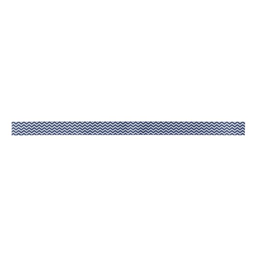 Marine Blauw & Wit Geometrische Zigzag Chevron Satijnen Lint (Voorkant)