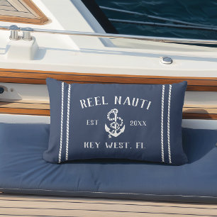 Marine Blauw & Wit Gepersonaliseerde Boot Naam Ank Buitenkussen