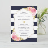 Marine Blauw Wit Gestreepte Blush Roze Bloemen Huw Kaart (Staand voorkant)