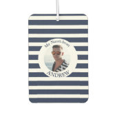 Marine Blauw Wit Gestreepte Nautische Foto Luchtverfrisser (Voorkant)