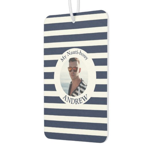 Marine Blauw Wit Gestreepte Nautische Foto Luchtverfrisser (Links)