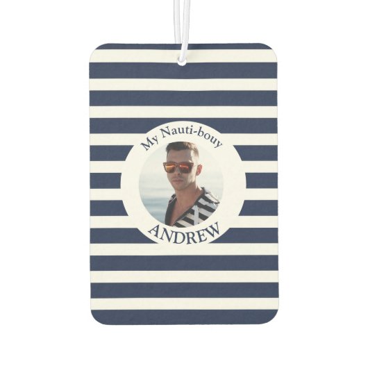 Marine Blauw Wit Gestreepte Nautische Foto Luchtverfrisser (Achterkant)