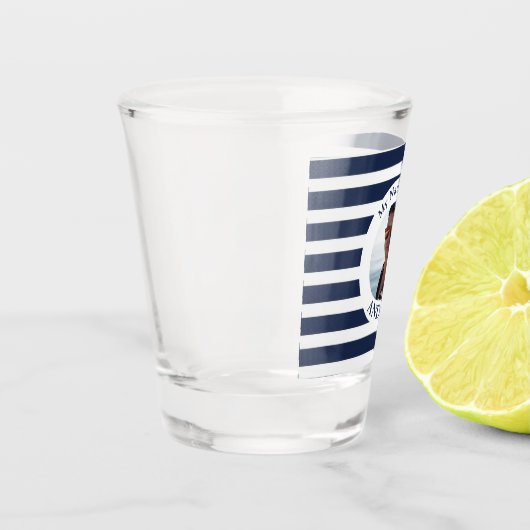 Marine Blauw Wit Gestreepte Nautische Foto Shot Gl Shot Glas (Links)