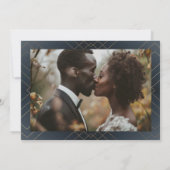 Marine Blauw & Wit | Gold Deco lijnen opslaan de d Aankondiging (Achterkant)