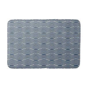 Marine blauw & wit golvend patroon badmat