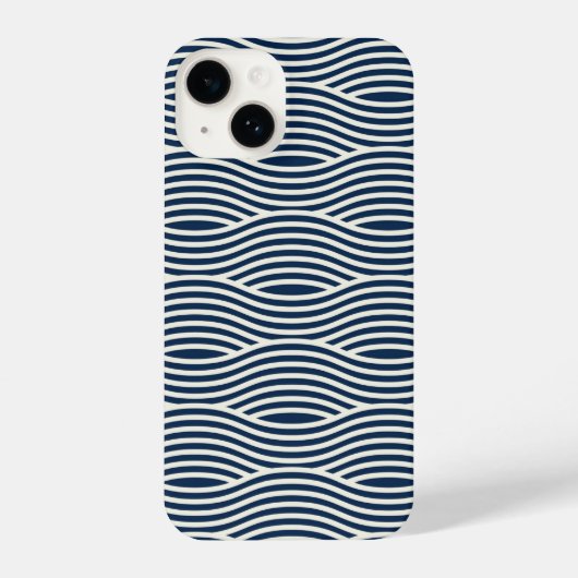 Marine blauw & wit golvend patroon iPhone hoesje (Achterkant)