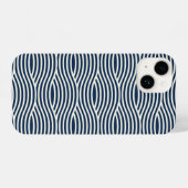 Marine blauw & wit golvend patroon iPhone hoesje (Achterkant horizontaal)