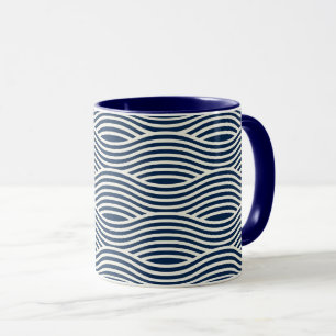 Marine blauw & wit golvend patroon mok