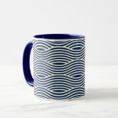 Marine blauw & wit golvend patroon mok (Voorkant links)
