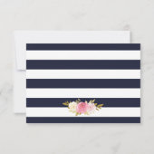 Marine Blauw Wit Goud Blush Roze Bloemen Huwelijk RSVP Kaartje (Achterkant)