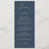 Marine Blauw Wit Goud Elegant Klassieke Bruiloft Menu (Voorkant)