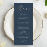 Marine Blauw Wit Goud Elegant Klassieke Bruiloft Menu<br><div class="desc">*Niet echte folie *Onderdeel van een collectie</div>